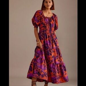 Anthropologie Purple and Orange Somerset Maxi Dress